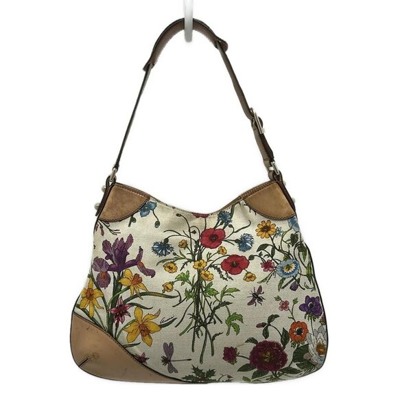 Auth GUCCI Flora,Hustler bit 137388 Cream Light Brown Multi Canvas Leather - Picture 3 of 10